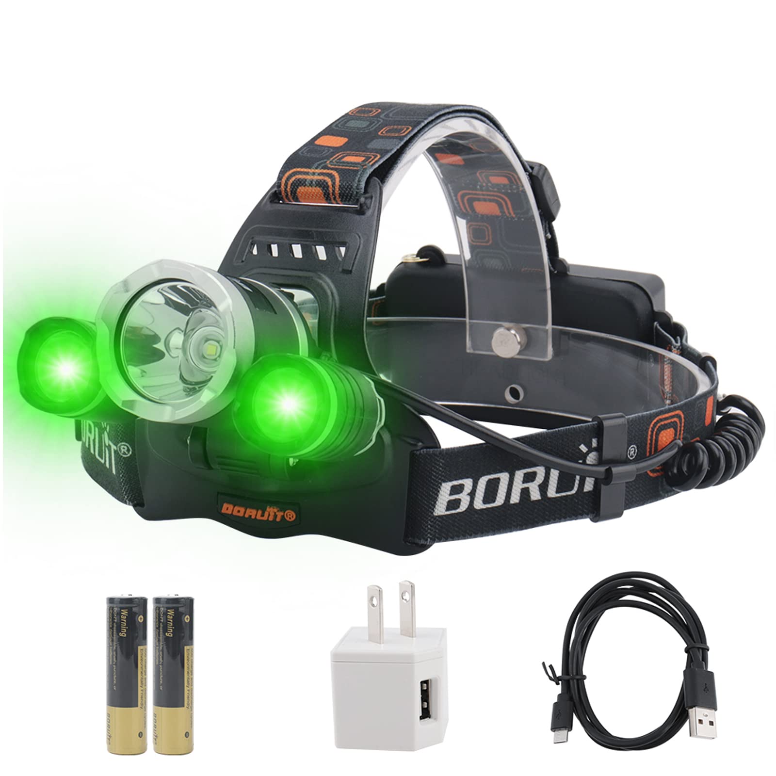 Foto 2 pulgar | Linterna Frontal Boruit Rj-3000 Led Verde/blanco 5000 Lúmenes Recargable Por Usb - Venta Internacional.