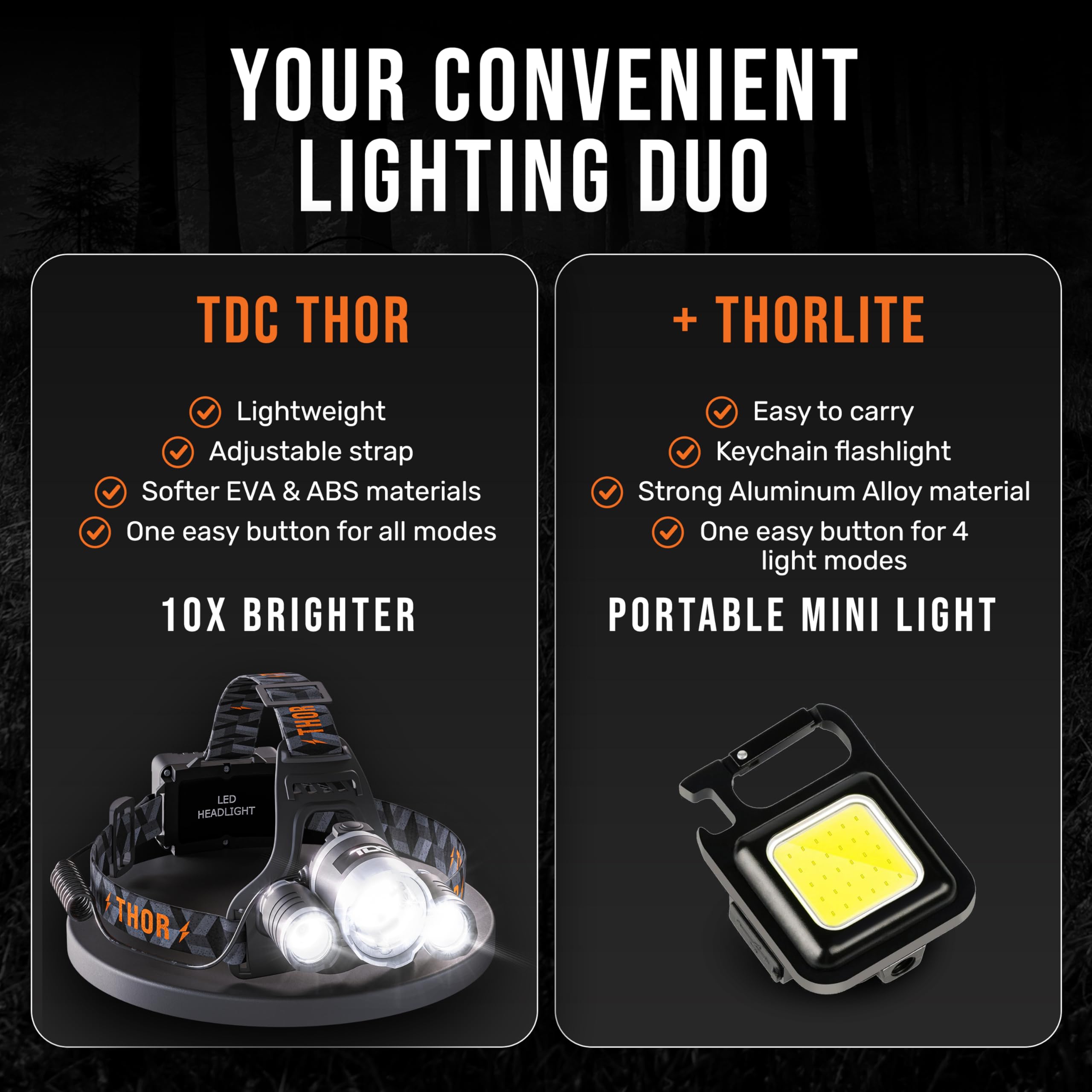 Foto 5 pulgar | Combo De Faros Tdc Thor Recargables Con Llavero Cob - Venta Internacional.