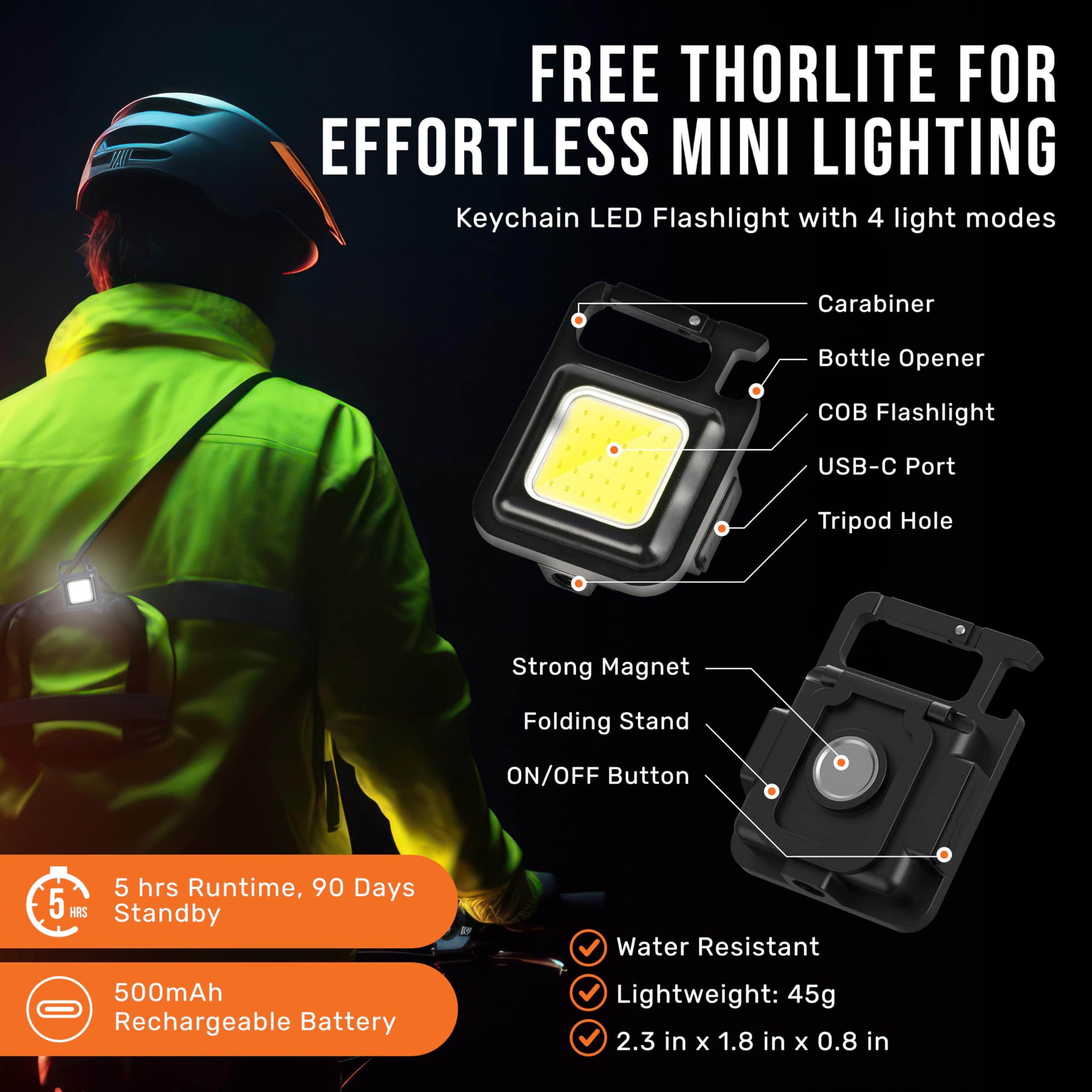 Foto 7 pulgar | Combo De Faros Tdc Thor Recargables Con Llavero Cob - Venta Internacional.