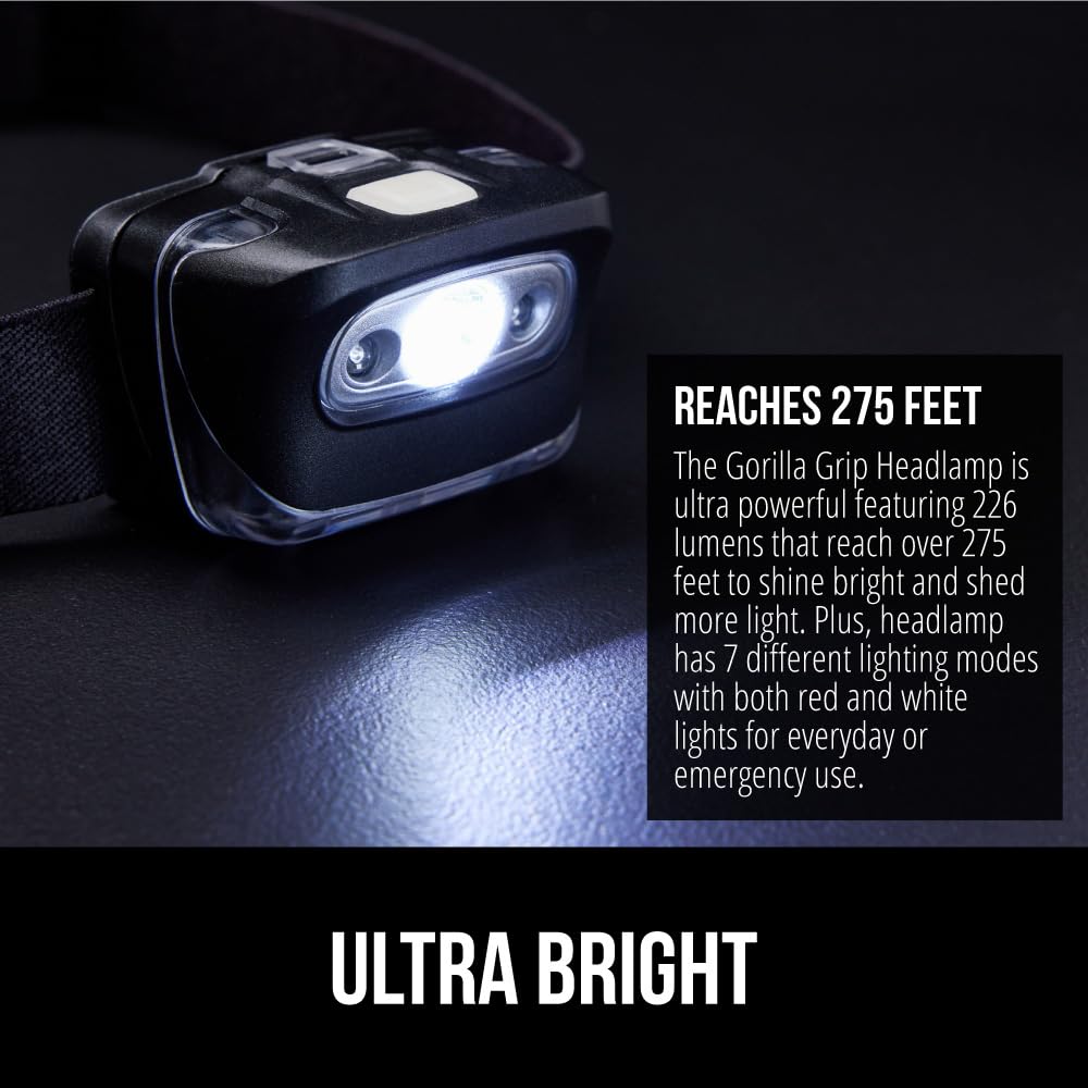Foto 4 pulgar | Linterna Frontal Gorilla Grip Ultra Bright, 226 Lúmenes, 7 Modos De Iluminación - Venta Internacional.