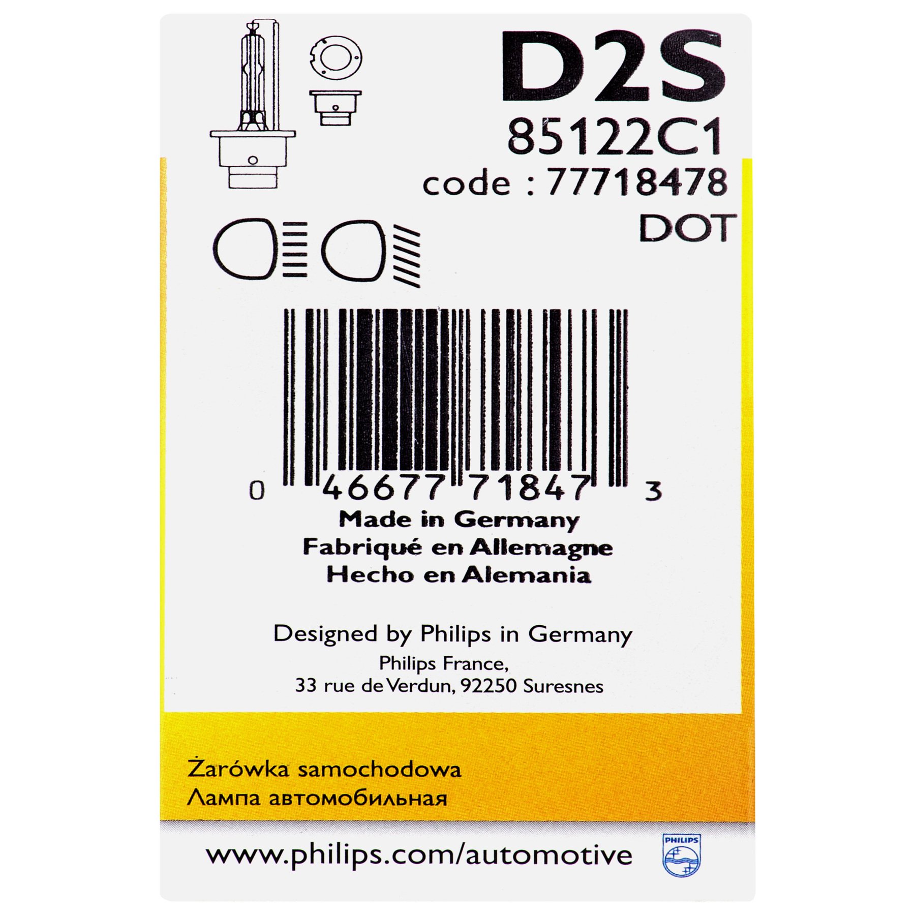 Foto 2 | Bombilla Para Faros Delanteros Philips 85122c1 D2s Estándar De Xenón Hid, Paquete De 1 Unidad - Venta Internacional.