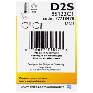 Foto 2 | Bombilla Para Faros Delanteros Philips 85122c1 D2s Estándar De Xenón Hid, Paquete De 1 Unidad - Venta Internacional.