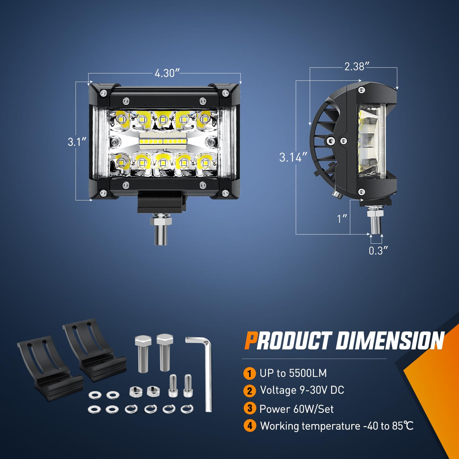 Foto 6 pulgar | Barra De Luces Led Nilight Side Shooter, 4,3 Pulgadas, 60 W, 2 Unidades - Venta Internacional.