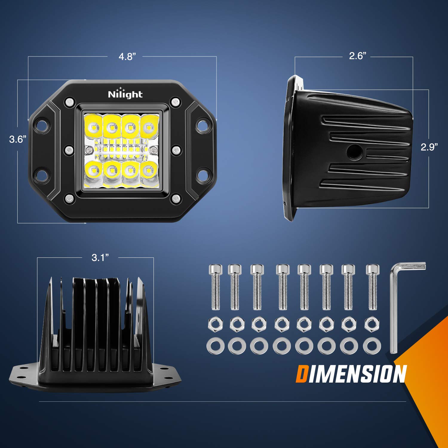 Foto 2 | Paquete De Luces Led Nilight, 42 W, Montaje Empotrado, Spot Flood, 2 Unidades - Venta Internacional.