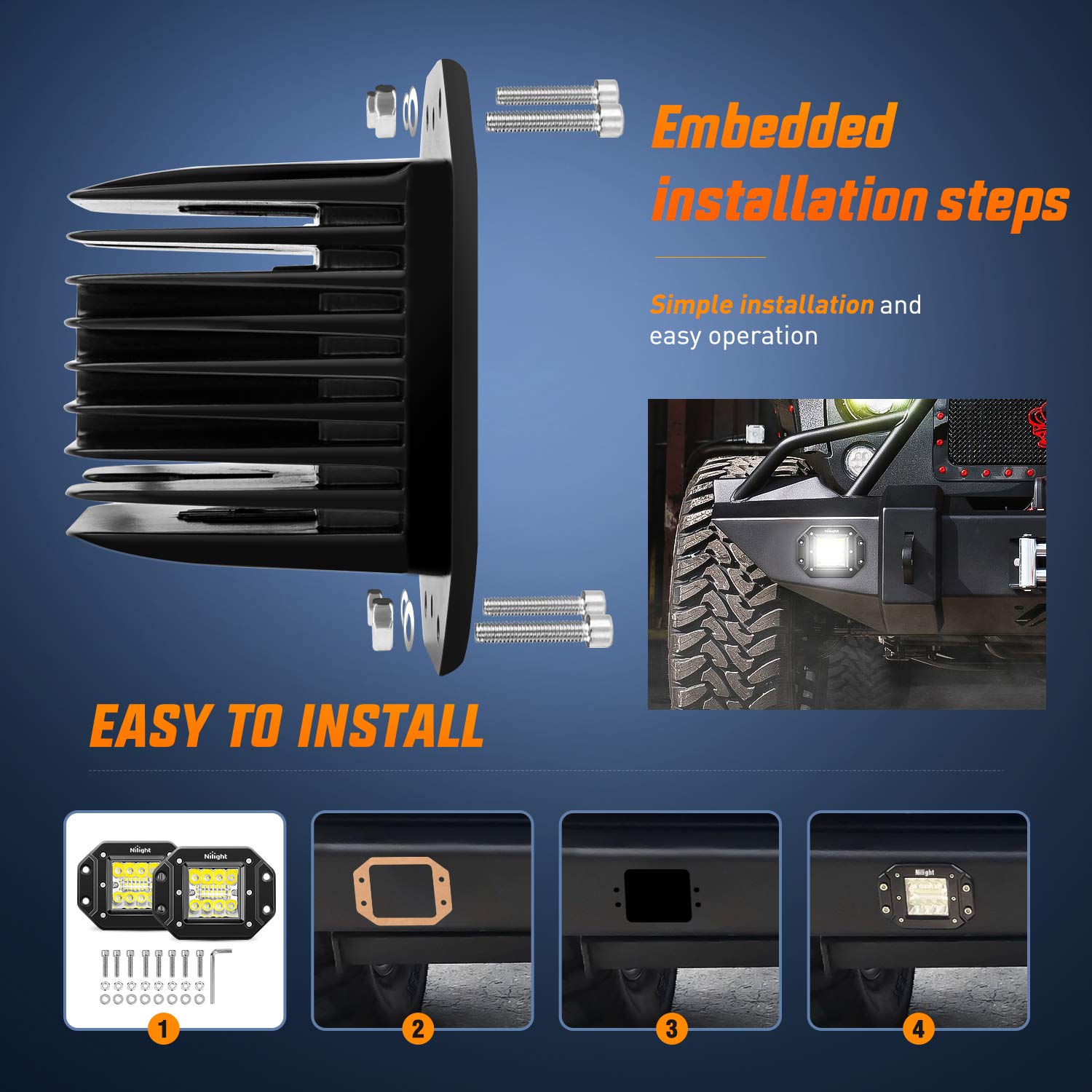 Foto 5 | Paquete De Luces Led Nilight, 42 W, Montaje Empotrado, Spot Flood, 2 Unidades - Venta Internacional.