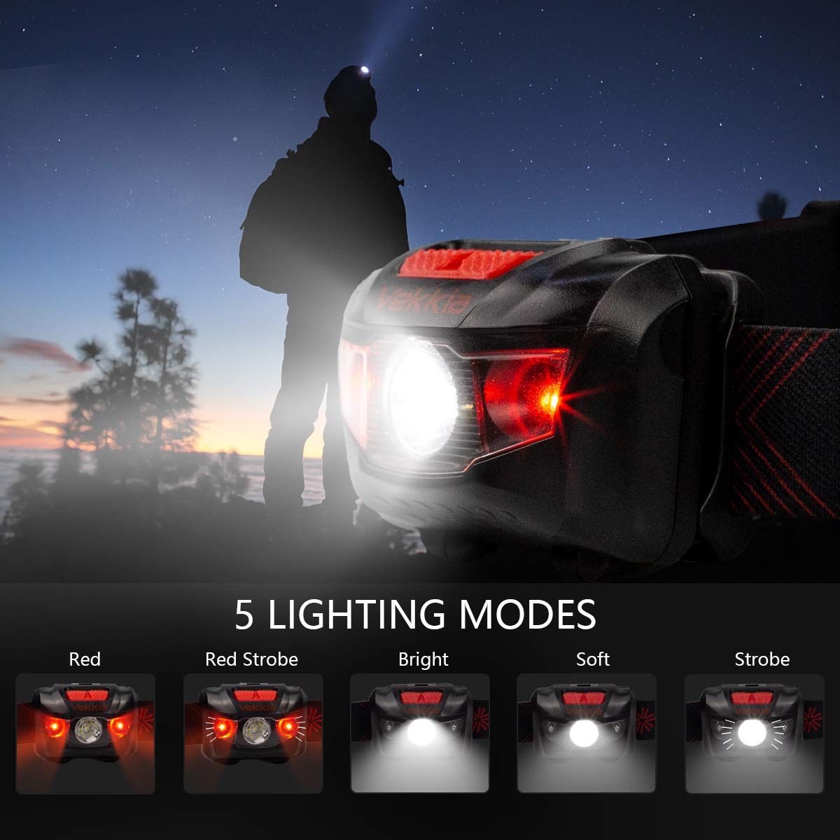 Foto 3 pulgar | Linterna Frontal Vekkia Led Ultrabrillante, 5 Modos De Iluminación Ipx6 - Venta Internacional.