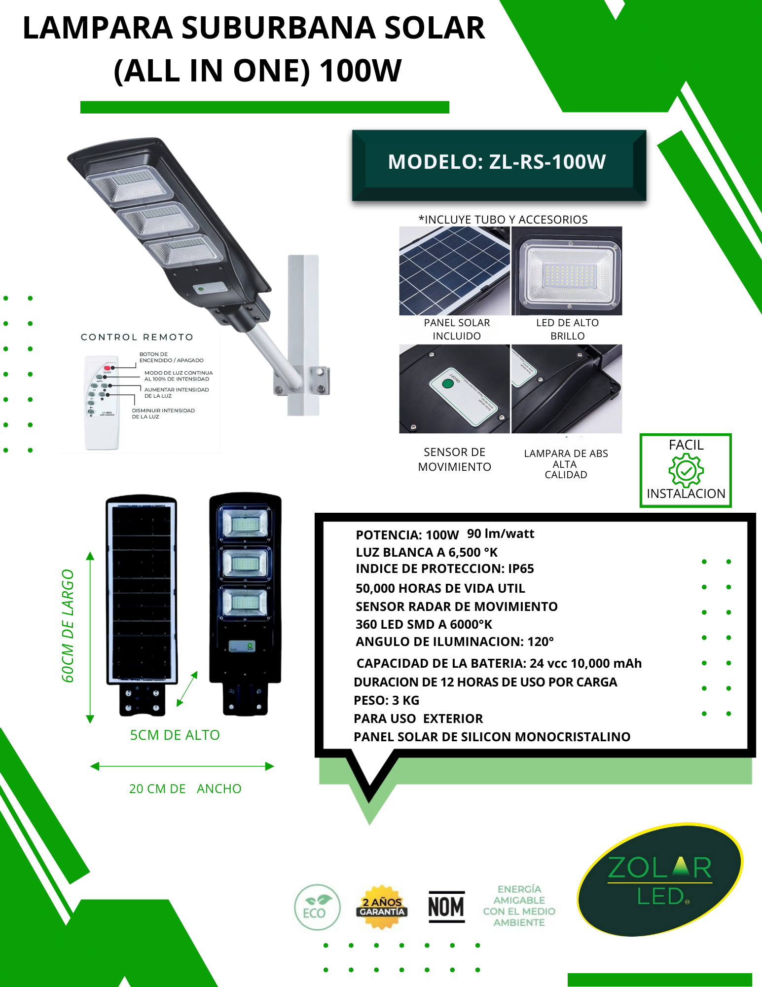 Foto 6 pulgar | Lampara Suburbana Solar 100w All In One (incluye Tubo)