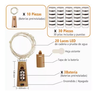 Foto 3 | Luces Belug Para Botellas Luz Corcho Tira Led 2m 20 Led 10 piezas color Café