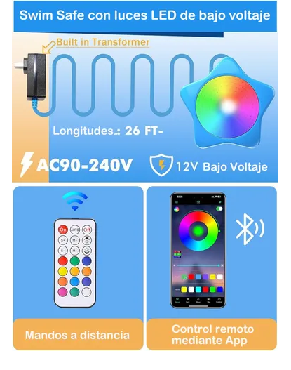 Foto 3 pulgar | Luz Xtellar Led Para Piscina 12v 20w Lámpara Colorida Rgb Con Remote