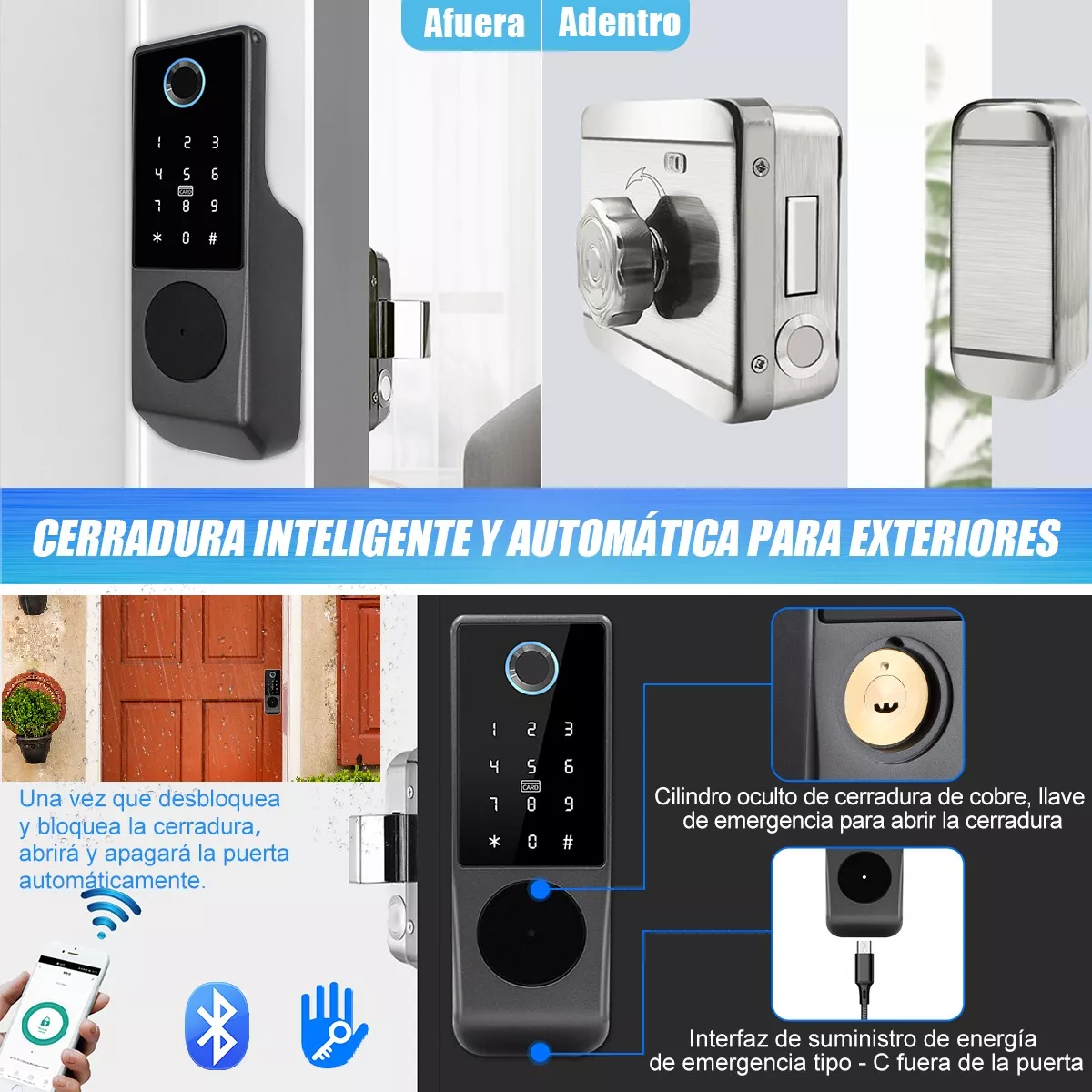 Foto 4 pulgar | Chapa Cerradura Inteligente Electrónica Exterior Impermeable  Eo Safe Imports Esi-13032 Multicolor