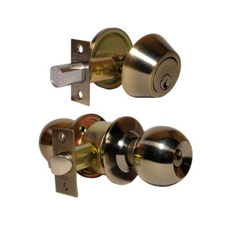 Chapa para Puerta Principal Combo perilla y Cerrojo Latón Antiguo