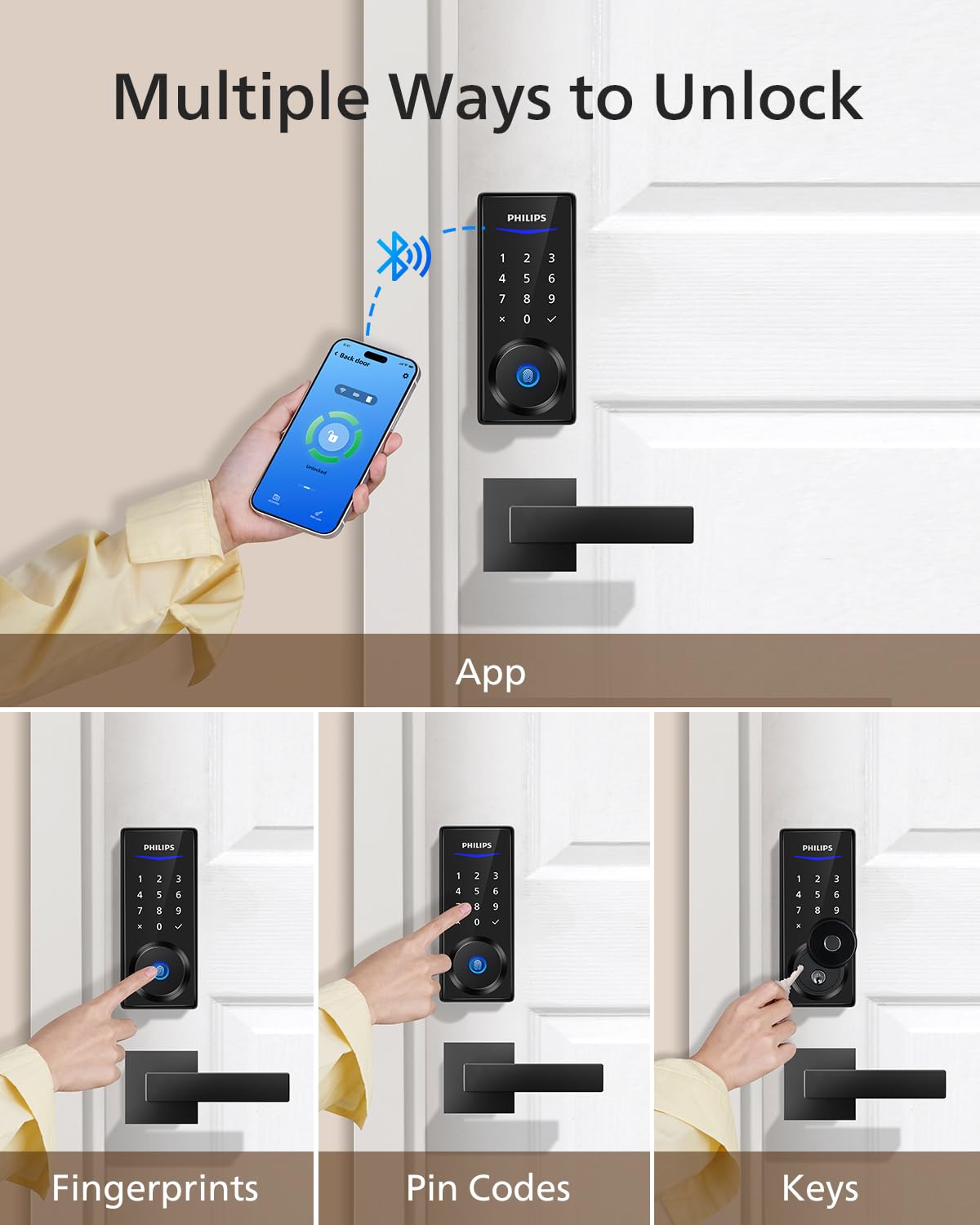 Foto 3 pulgar | Juego De Cerraduras Inteligentes Philips Con Manijas Para Puertas De Entrada Sin Llave - Venta Internacional.