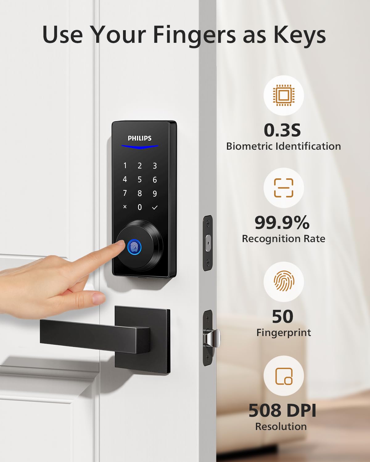 Foto 4 pulgar | Juego De Cerraduras Inteligentes Philips Con Manijas Para Puertas De Entrada Sin Llave - Venta Internacional.