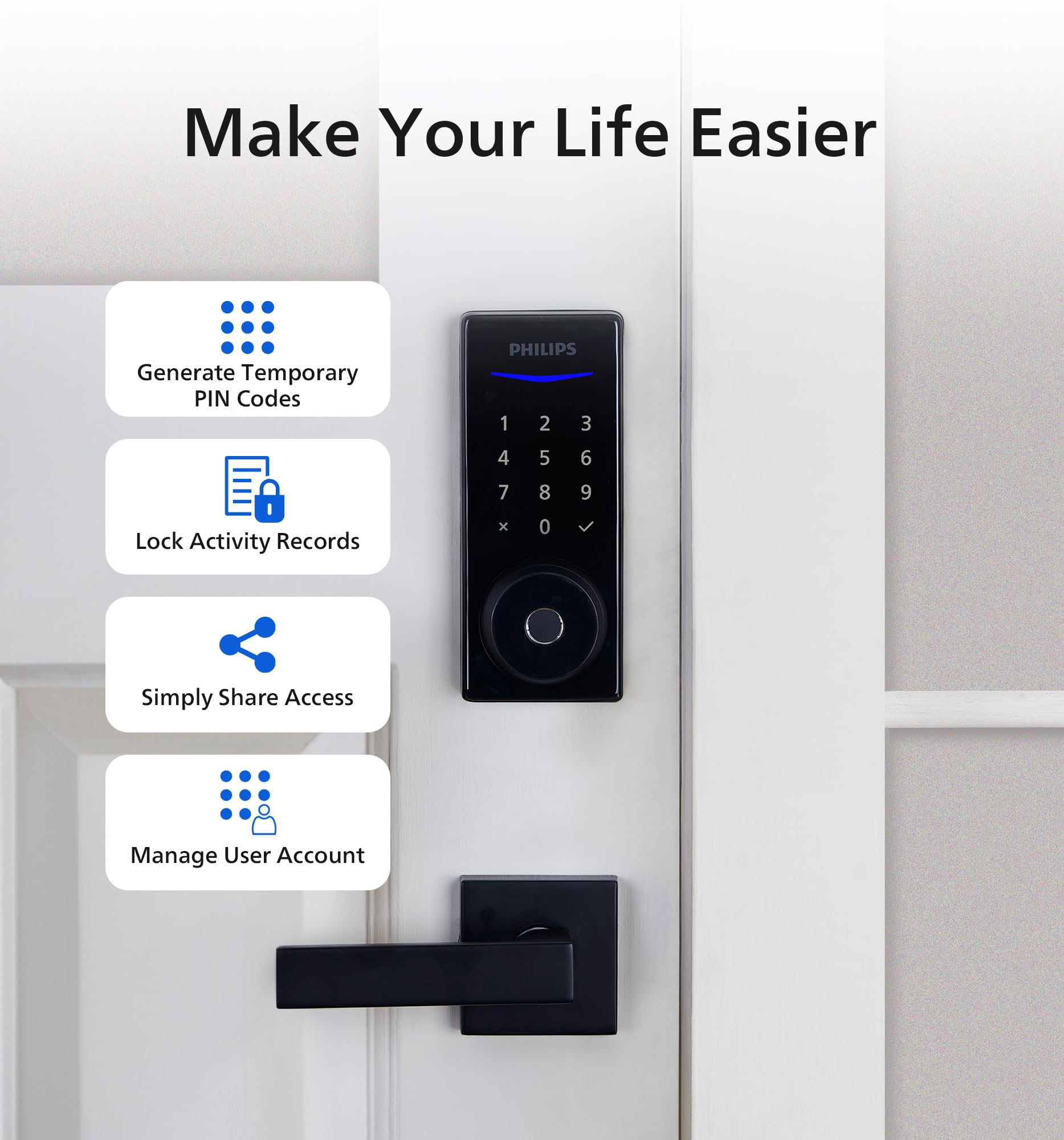 Foto 7 | Juego De Cerraduras Inteligentes Philips Con Manijas Para Puertas De Entrada Sin Llave - Venta Internacional.
