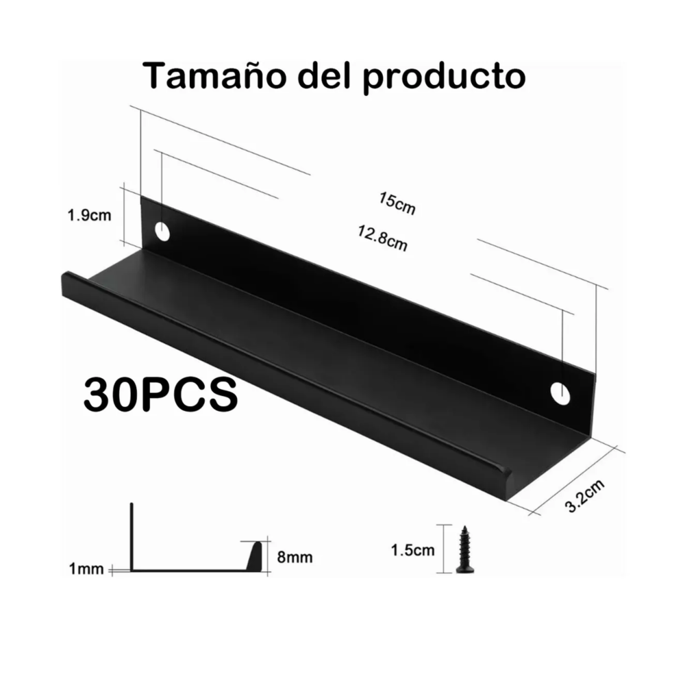 Foto 4 pulgar | 15 Cm Jaladera Oculta Perfil L Para Cajón Puerta Negro  Lab.g, 30pzs Negro