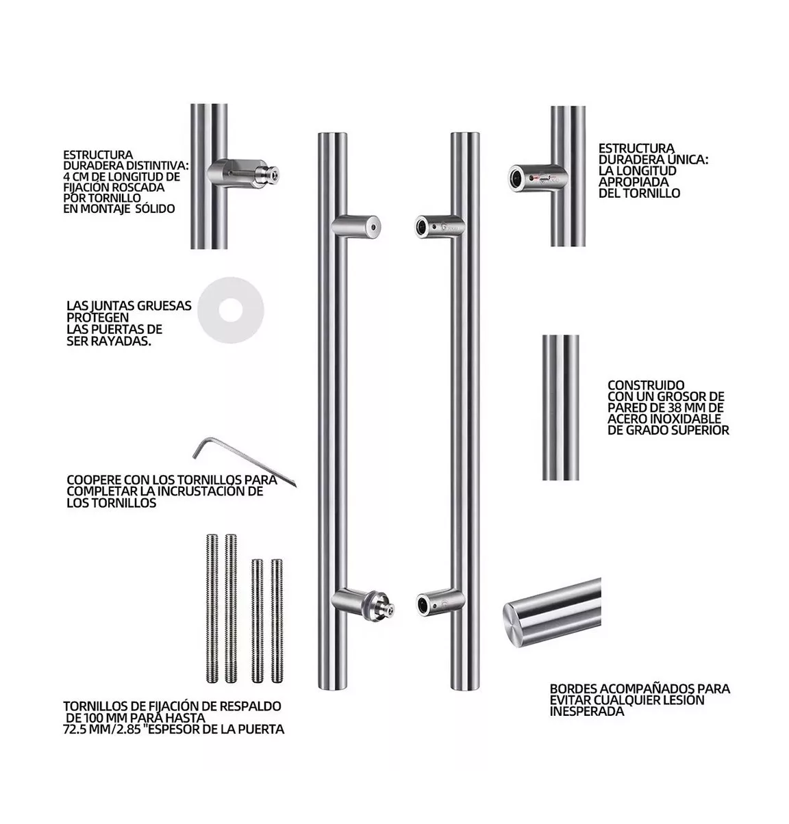 Foto 3 pulgar | Jaladera Belug Tipo H color Plata 60 cm para Puerta de Cristal