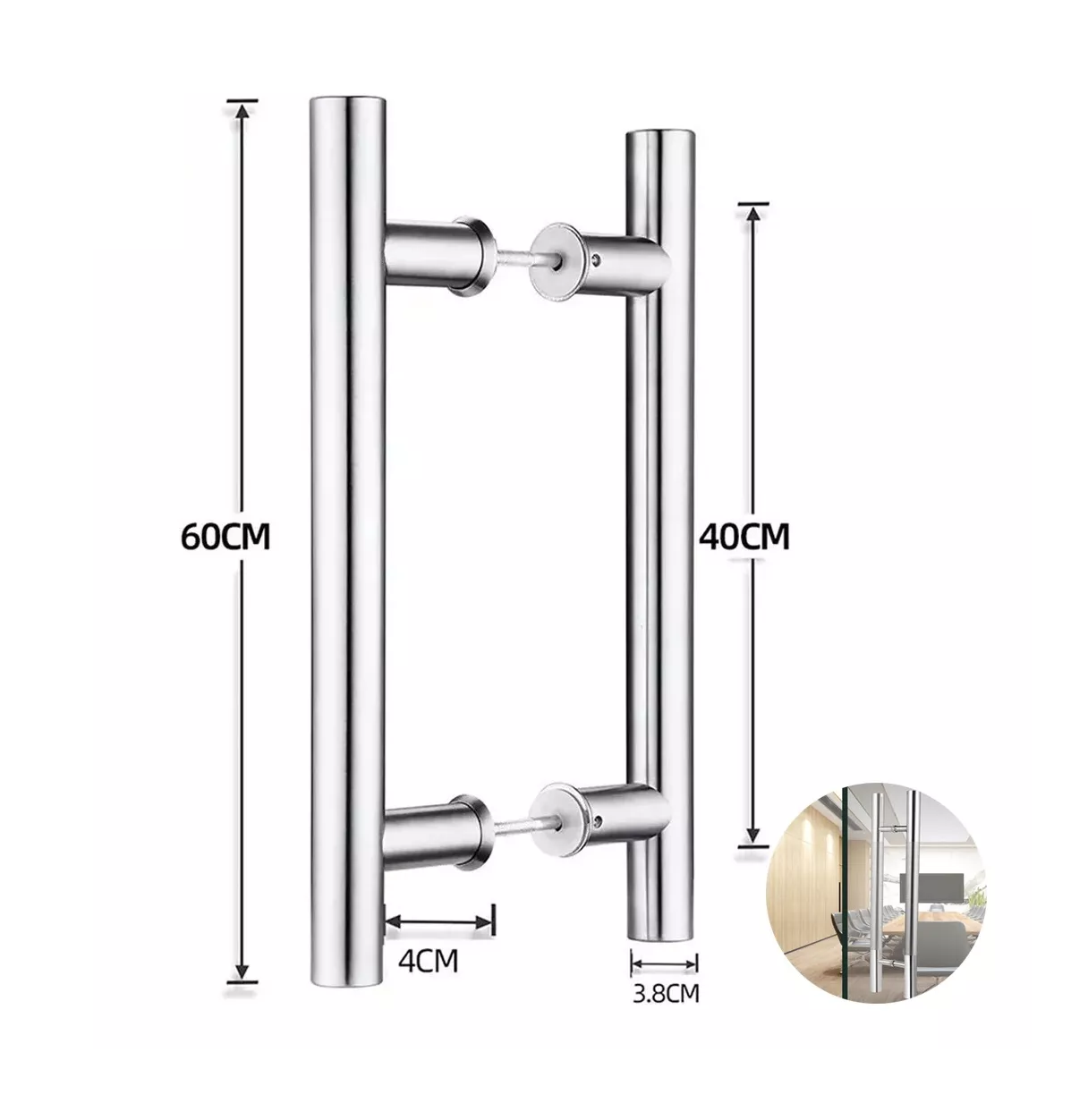 Foto 4 pulgar | Jaladera Belug Tipo H color Plata 60 cm para Puerta de Cristal