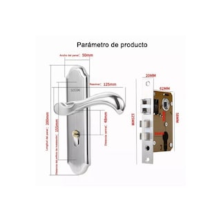Foto 2 | Cerradura Chapa Manija para Puerta Recamara 12 pzs. Eo Safe Imports color Plata