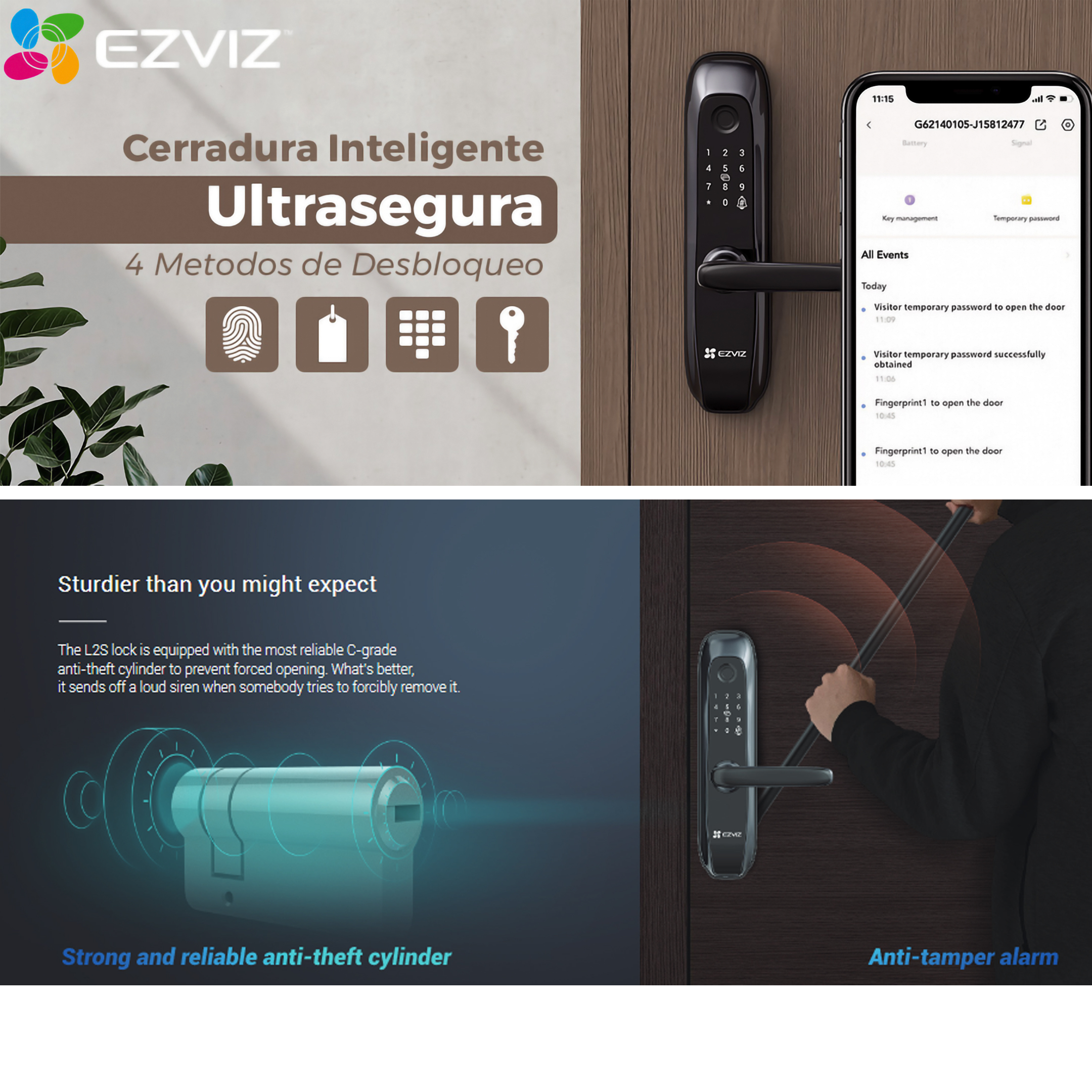 Foto 6 | Cerradura Inteligente para Huella y Contraseña EZVIZ Botón para Timbrar con Alarma Anti-intrusión