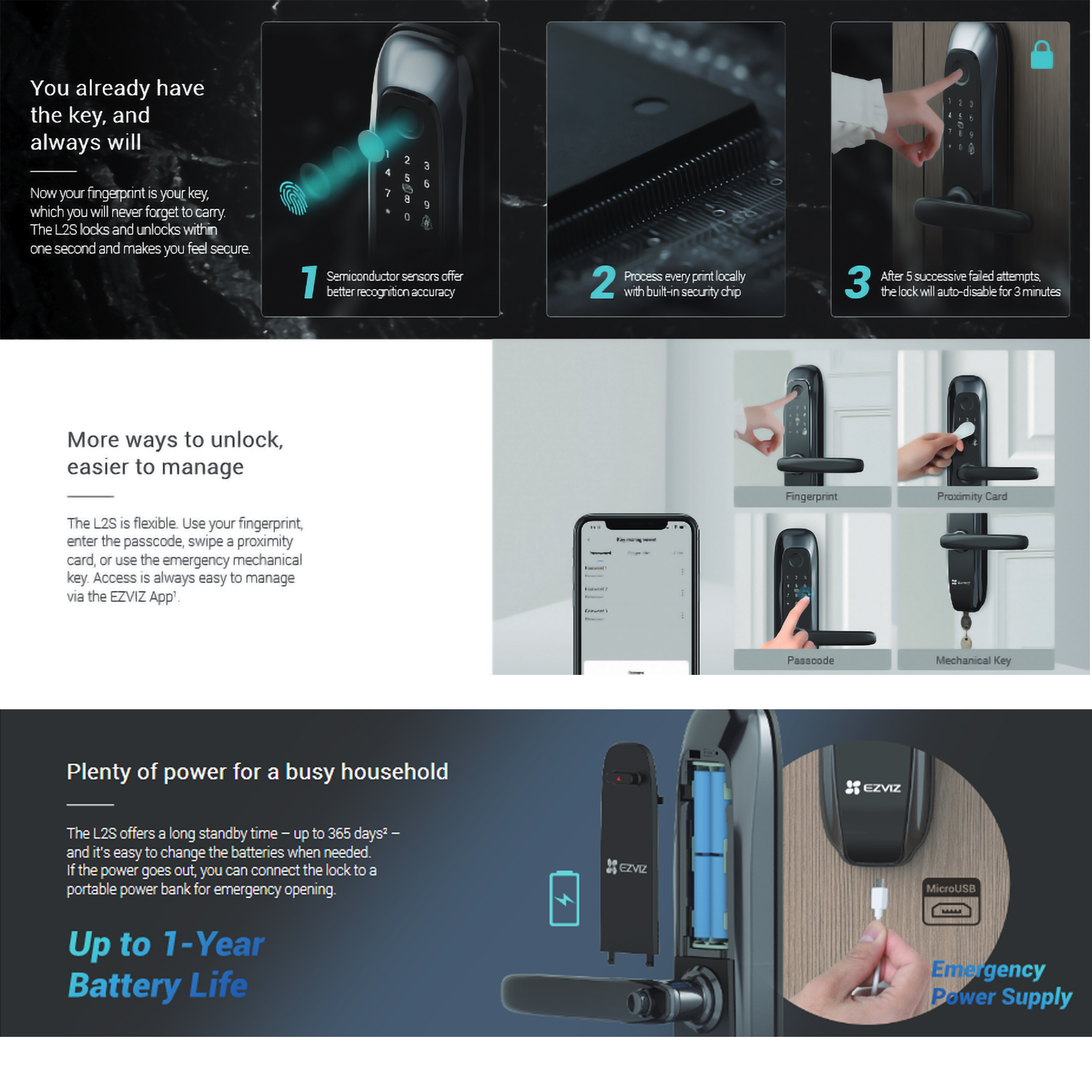 Foto 7 | Cerradura Inteligente para Huella y Contraseña EZVIZ Botón para Timbrar con Alarma Anti-intrusión