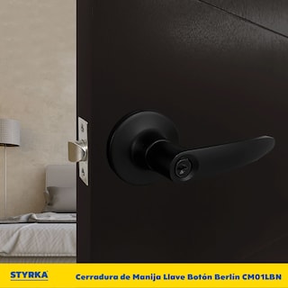 Foto 7 | Cerradura Styrka Negra Chapa de Manija Llave Botón Berlín