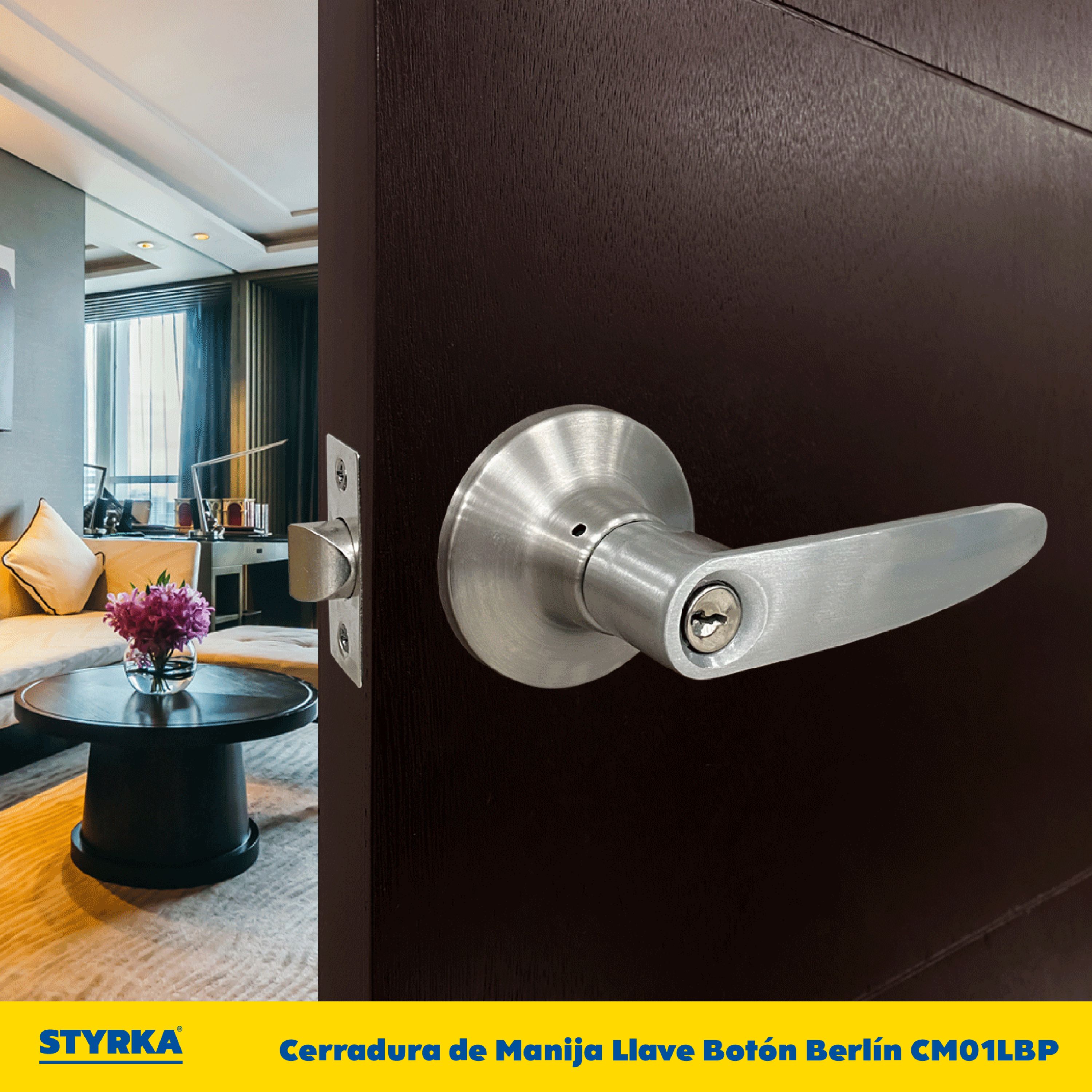 Foto 7 | Cerradura Styrka Plata Chapa de Manija Llave Botón Berlín