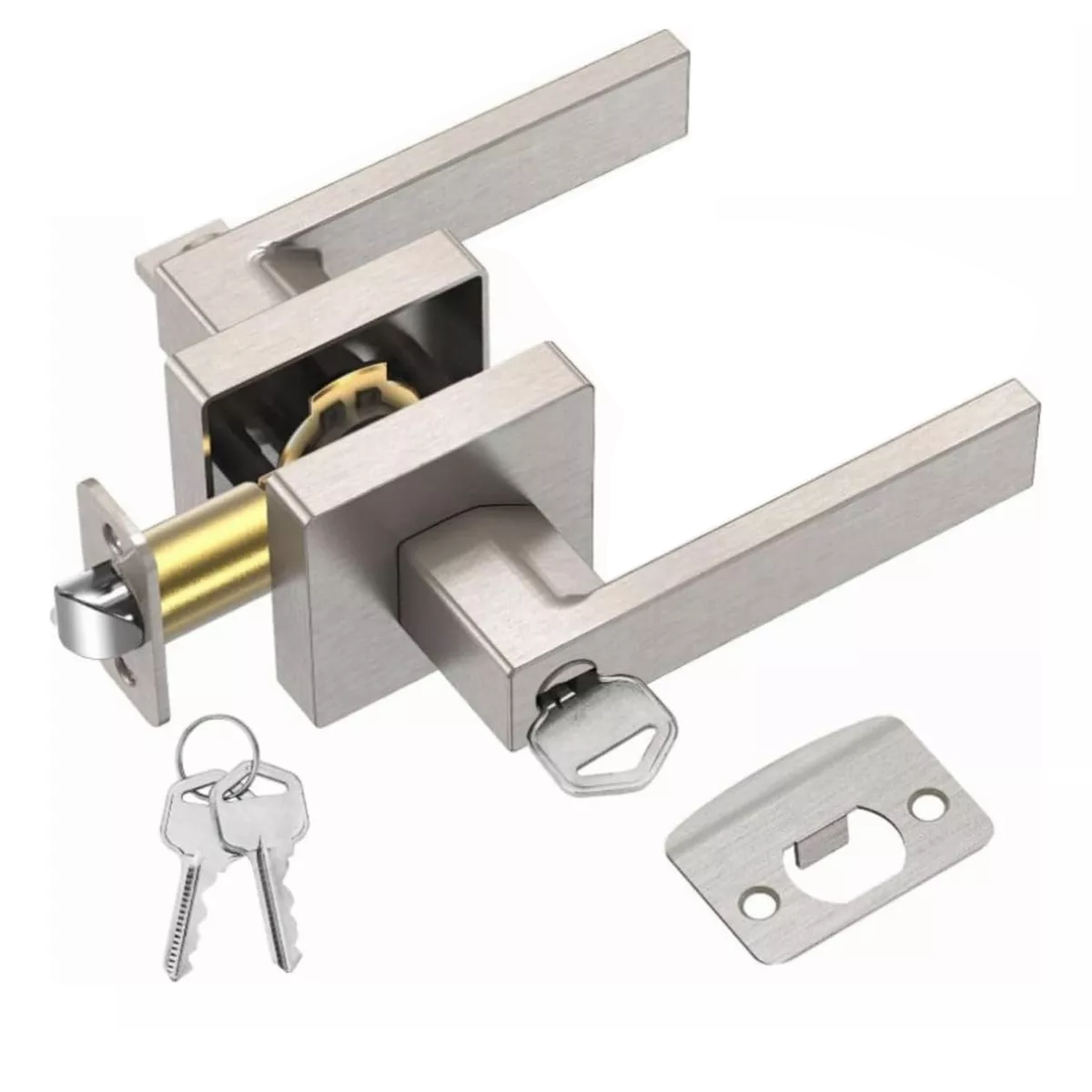 Foto 2 pulgar | Cerradura Manija Seguridad Cuadrada Puerta Recamara Baño Eo Safe Imports Esi-11487 color Plata