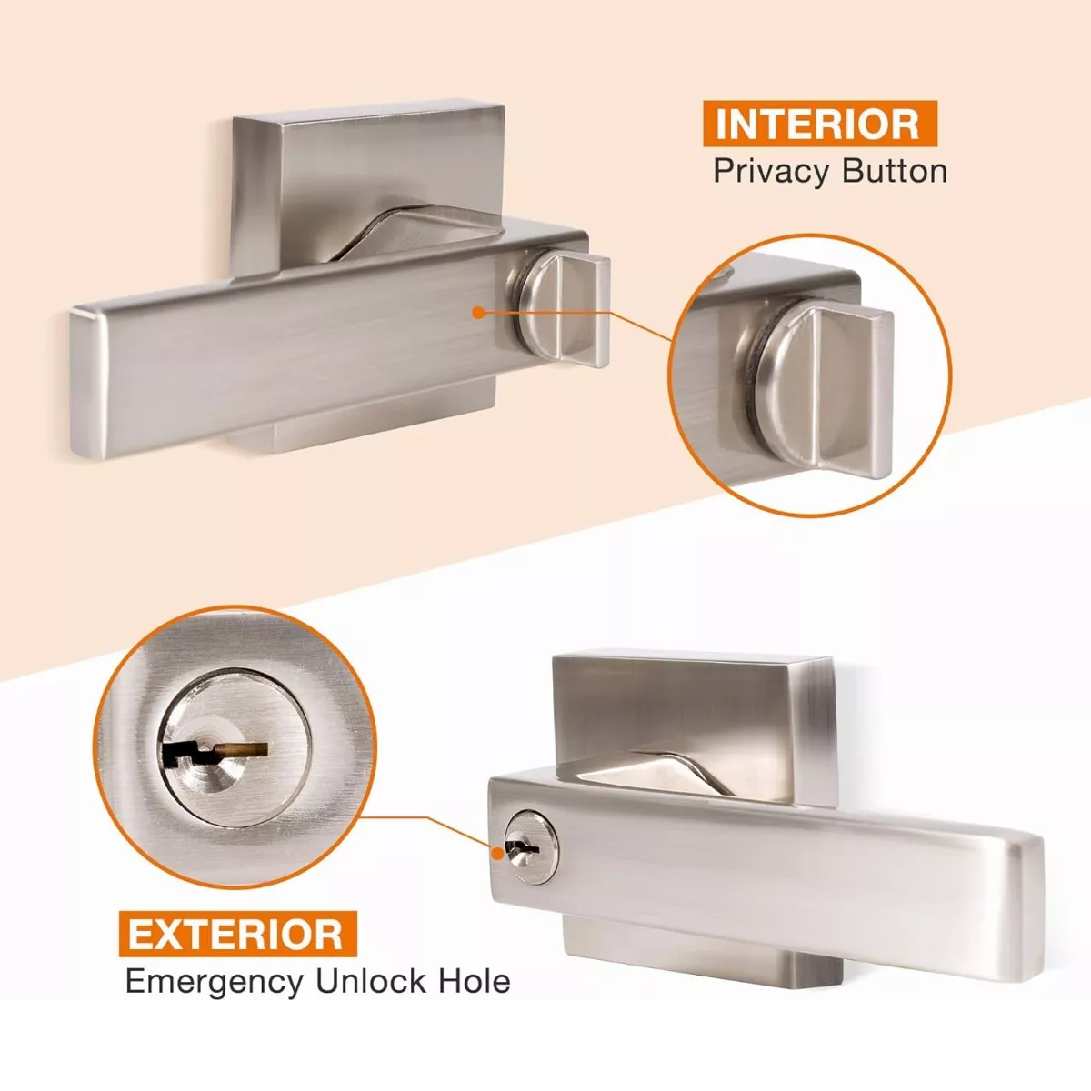 Foto 3 pulgar | Cerradura Manija Seguridad Cuadrada Puerta Recamara Baño Eo Safe Imports Esi-11487 color Plata