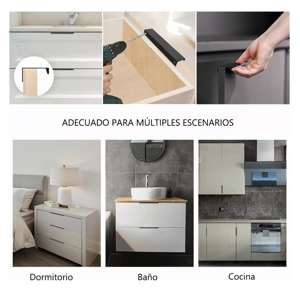 Foto 5 pulgar | Jaladera Oculta Perfil L para Cajón Puerta 15 cm 10 Piezas Negro
