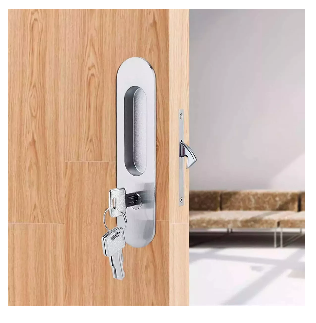 Foto 3 pulgar | Manija Con Llaves Antirrobo Para Puerta Corrediza De Madera Plata