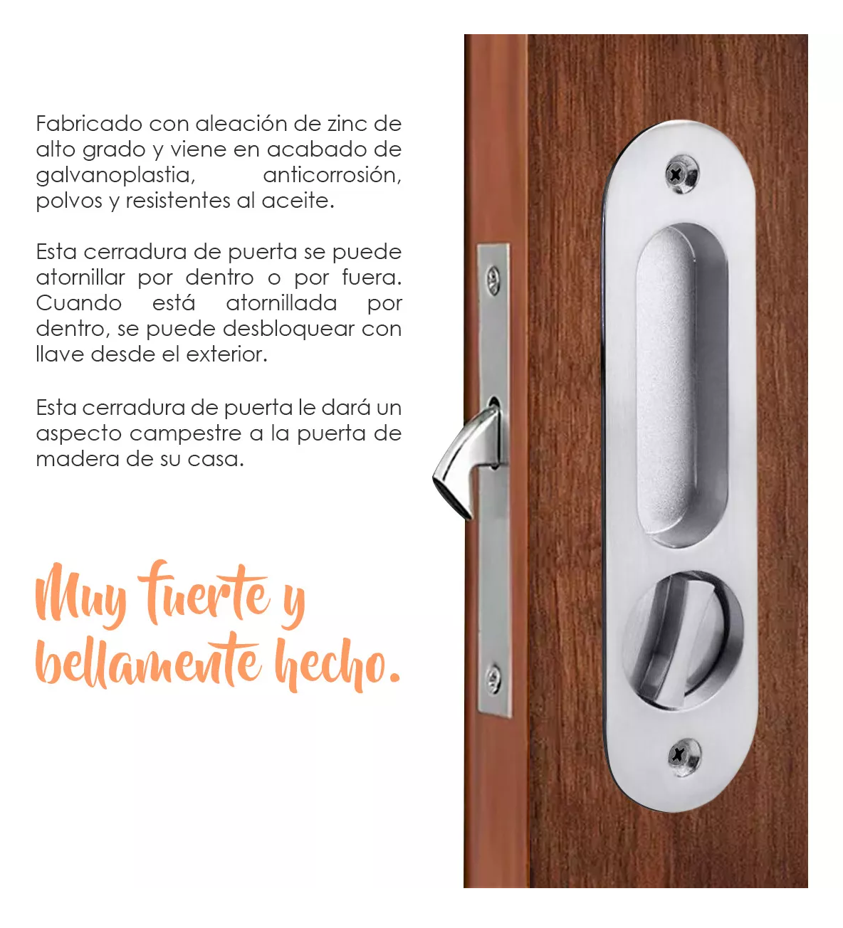 Foto 6 pulgar | Manija Con Llaves Antirrobo Para Puerta Corrediza De Madera Plata
