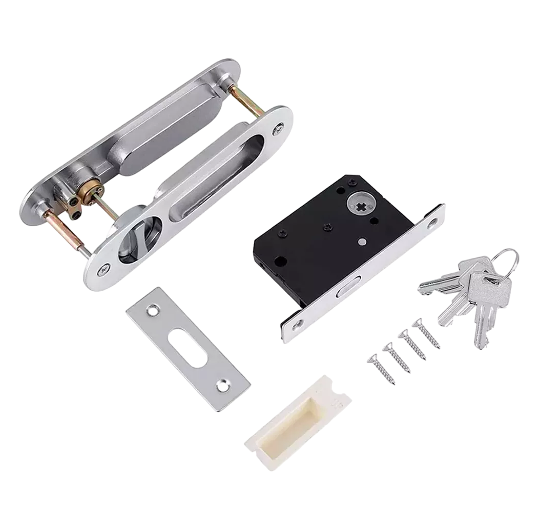 Manija Con Llaves Antirrobo Para Puerta Corrediza De Madera Plata