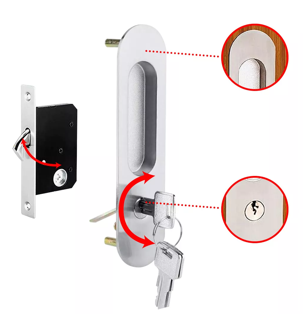 Foto 4 pulgar | Manija Con Llaves Antirrobo Para Puerta Corrediza De Madera Plata