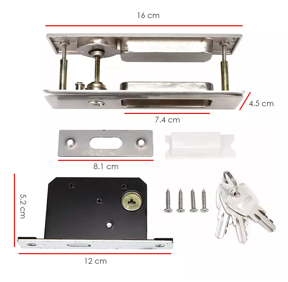 Foto 5 pulgar | Manija Con Llaves Antirrobo Para Puerta Corrediza De Madera Plata