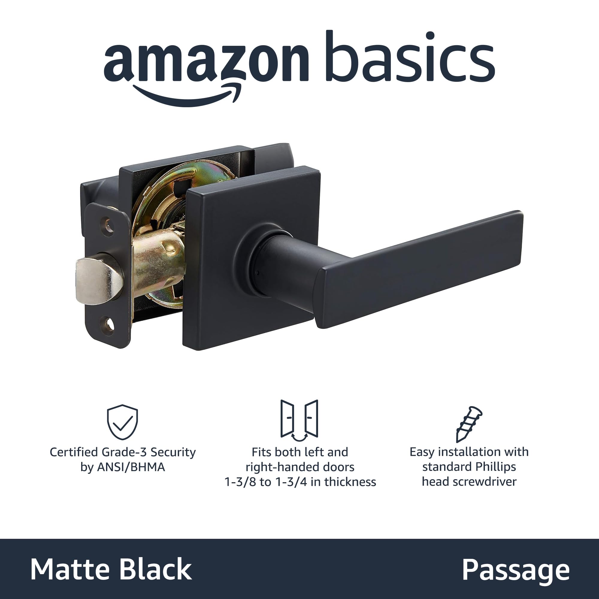 Foto 2 | Palanca de Puerta Amazon Basics Contemporary Stamford Negro Mate - Venta Internacional