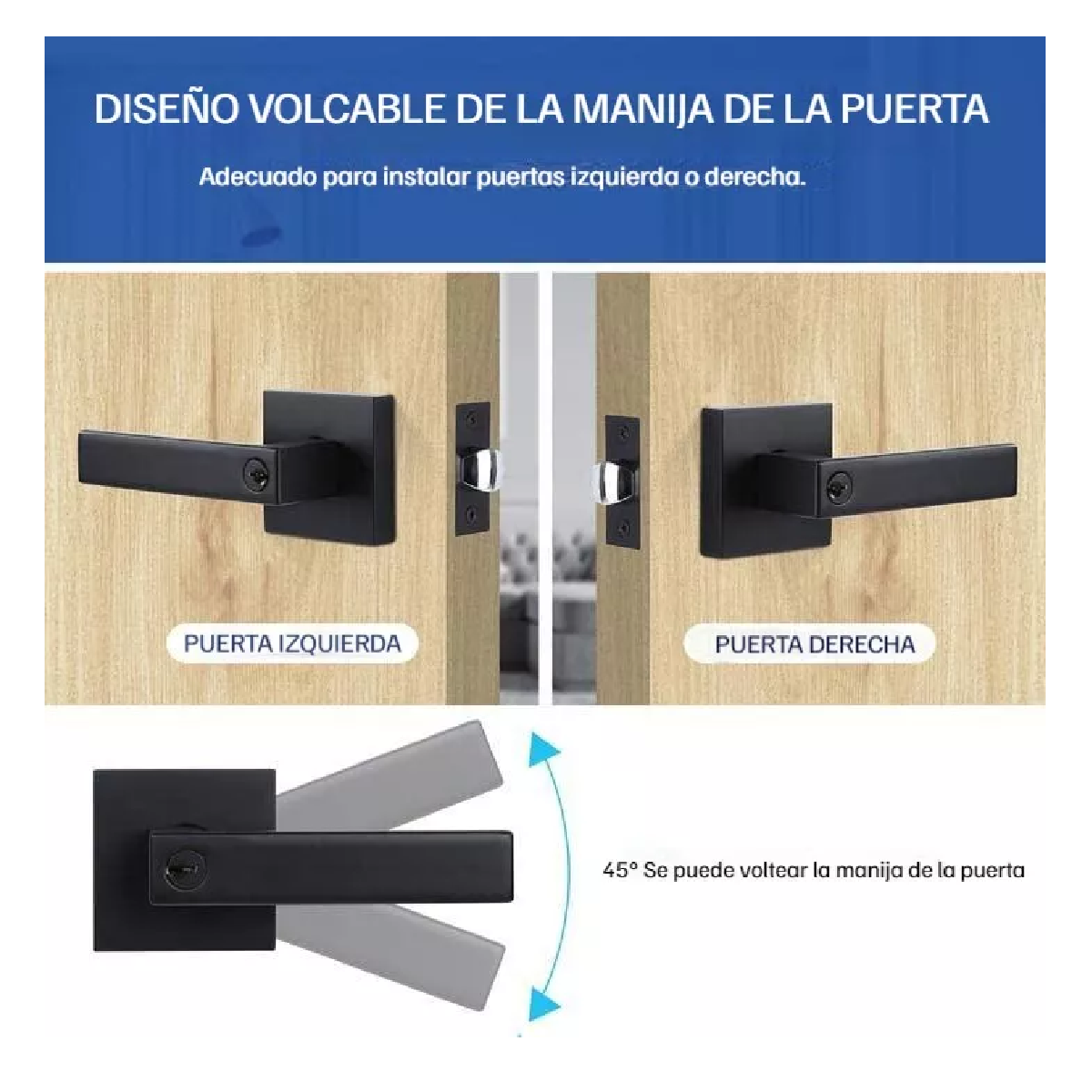 Foto 4 pulgar | Cerradura Negra Lab.g Con Manija Cuadrada O Puerta De Dormitorio Negra