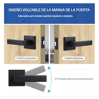 Foto 3 | Cerradura Negra Lab.g Con Manija Cuadrada O Puerta De Dormitorio Negra