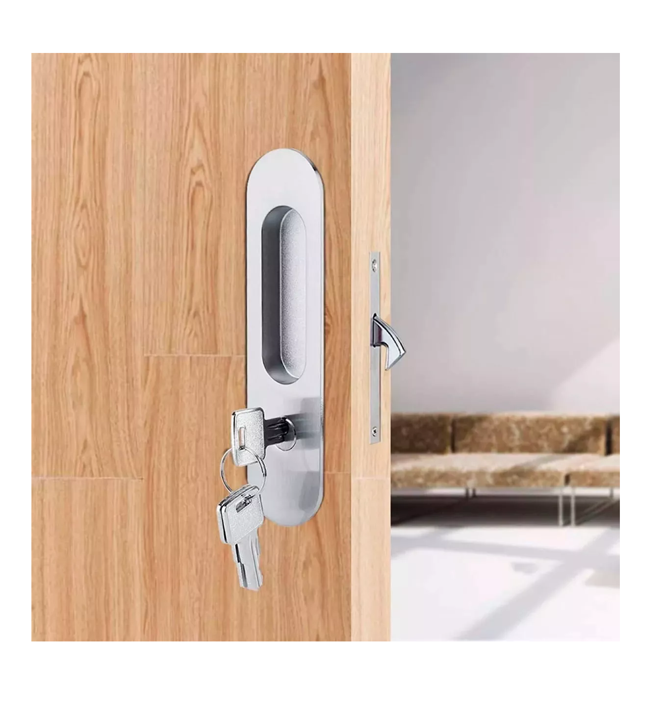 Foto 3 pulgar | Manija Con Llaves Antirrobo Para Puerta Corrediza De Madera Plata