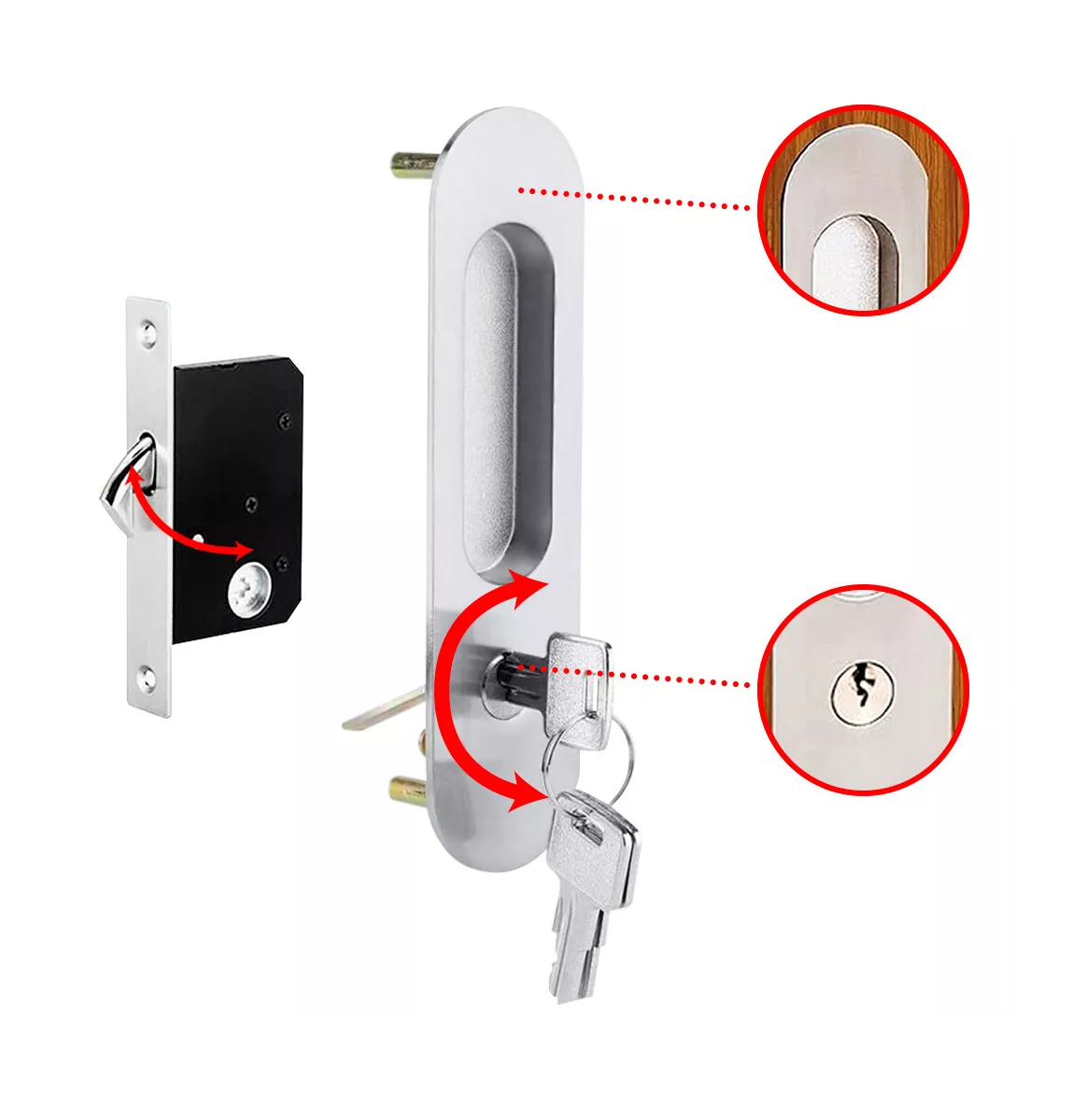 Foto 4 pulgar | Manija Con Llaves Antirrobo Para Puerta Corrediza De Madera Plata