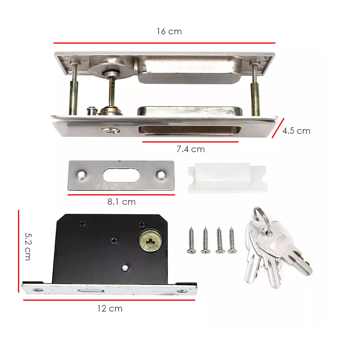 Foto 5 pulgar | Manija Con Llaves Antirrobo Para Puerta Corrediza De Madera Plata