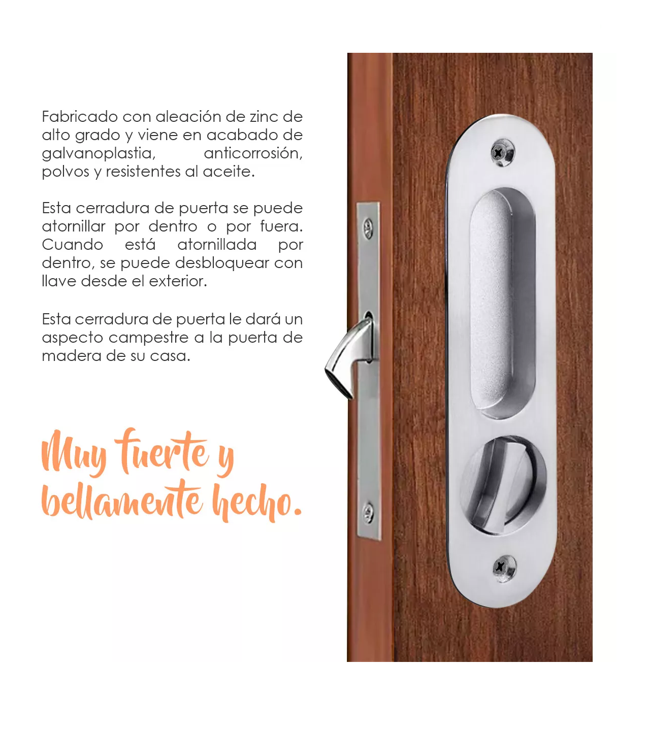 Foto 6 pulgar | Manija Con Llaves Antirrobo Para Puerta Corrediza De Madera Plata