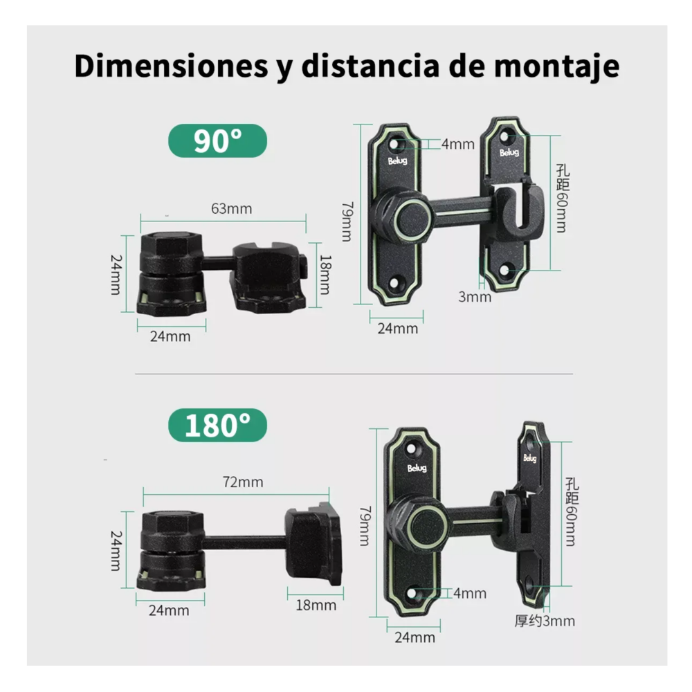 Foto 4 | Pestillo Luminoso 180° Para Puerta Baño Belug Negro Verde