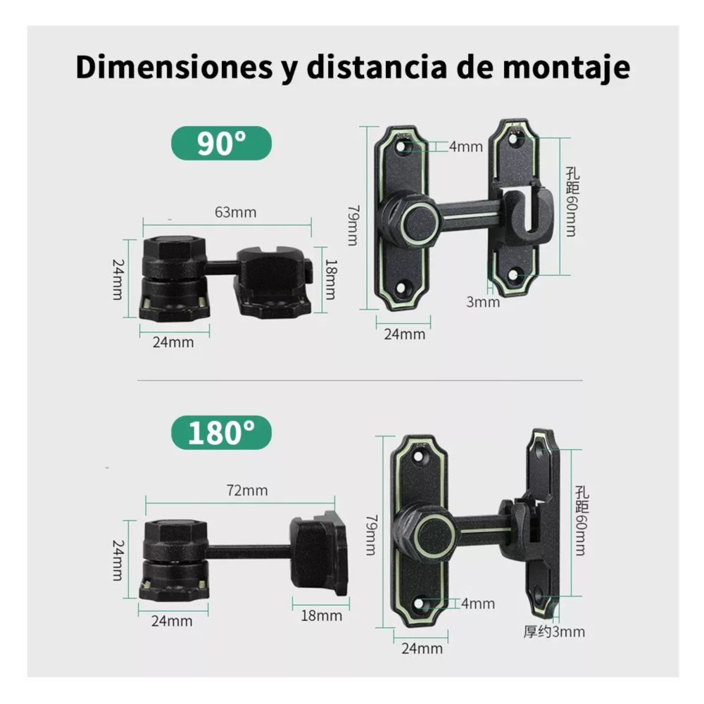 Foto 5 pulgar | Pestillo Luminoso 180° Para Puerta Baño Lab.g Negro Verde