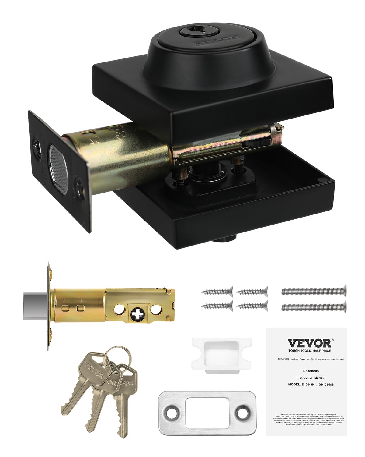 Deadbolt Lock Vevor Square Monocilíndrico Negro Mate - Venta Internacional.