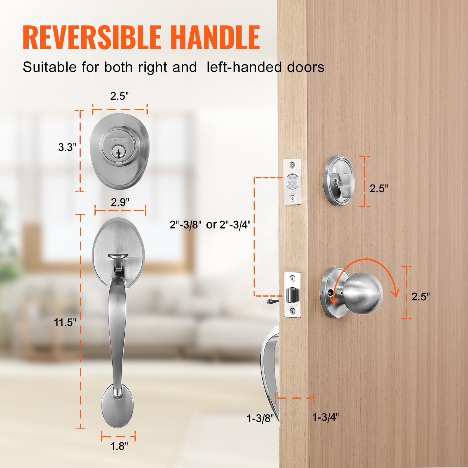 Foto 6 pulgar | Juego De Manijas Y Cerrojos Para Puerta Delantera Vevor Satin Nickel - Venta Internacional.