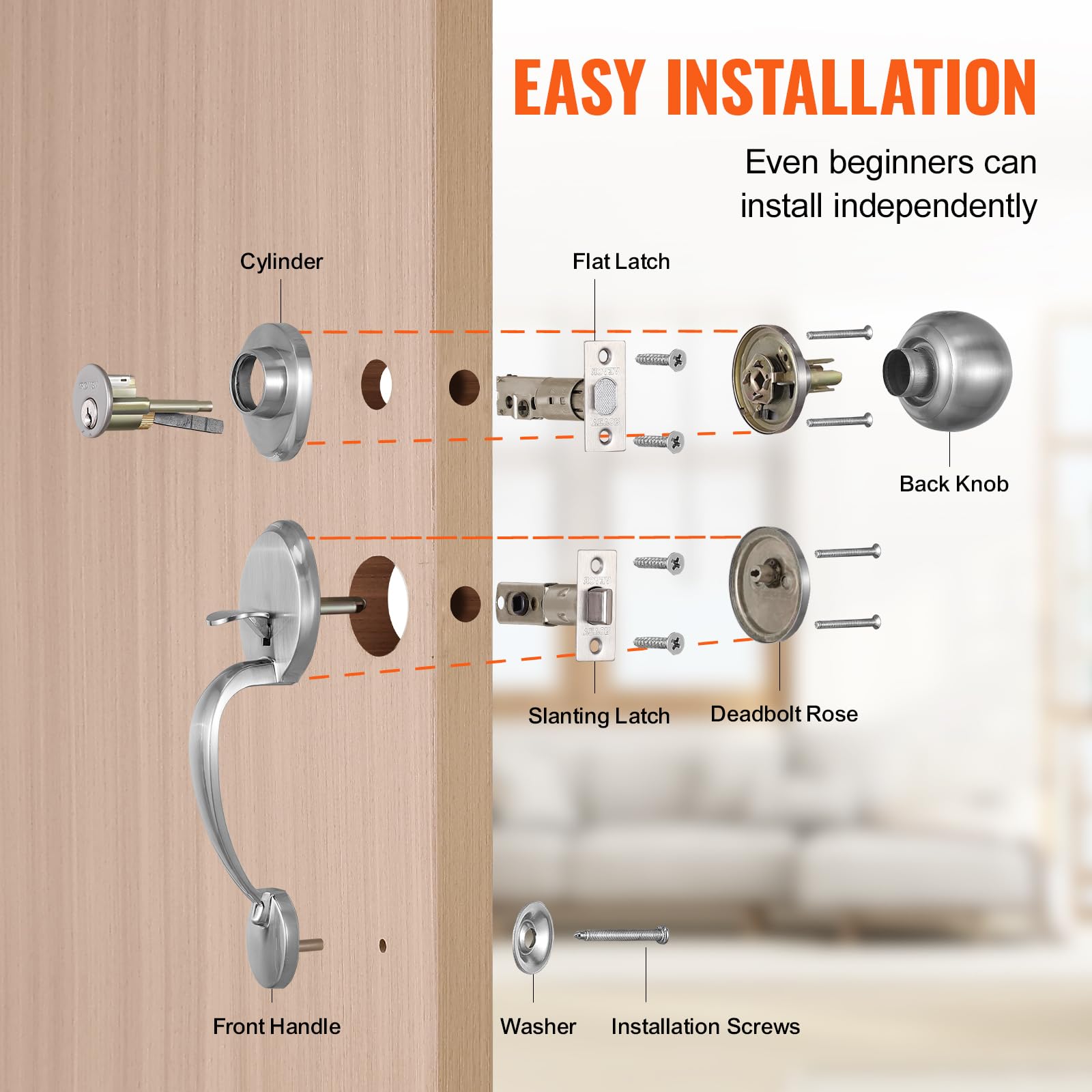 Foto 6 | Juego De Manijas Y Cerrojos Para Puerta Delantera Vevor Satin Nickel - Venta Internacional.
