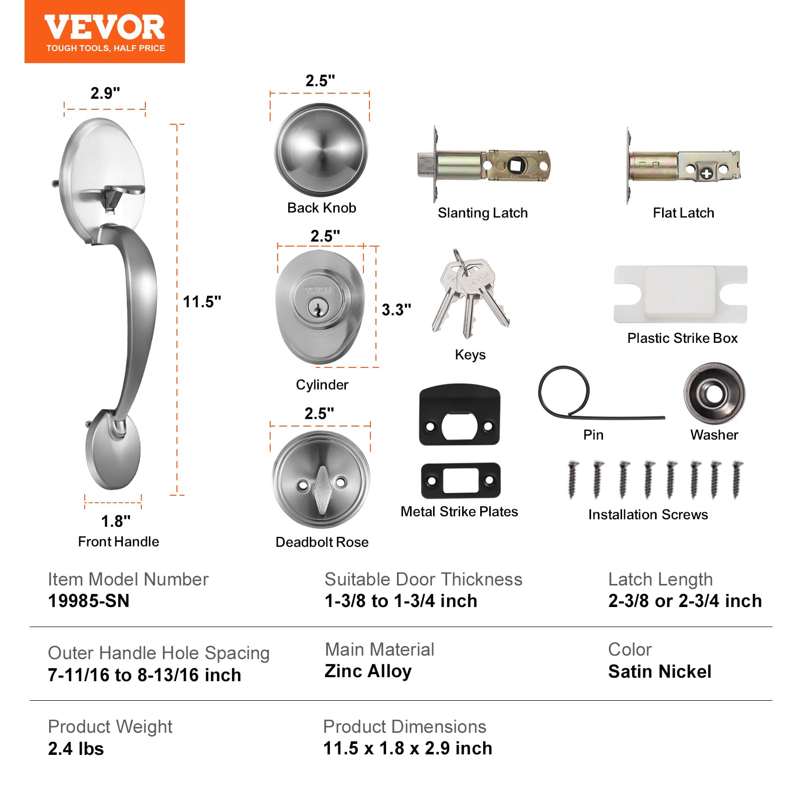Foto 8 pulgar | Juego De Manijas Y Cerrojos Para Puerta Delantera Vevor Satin Nickel - Venta Internacional.
