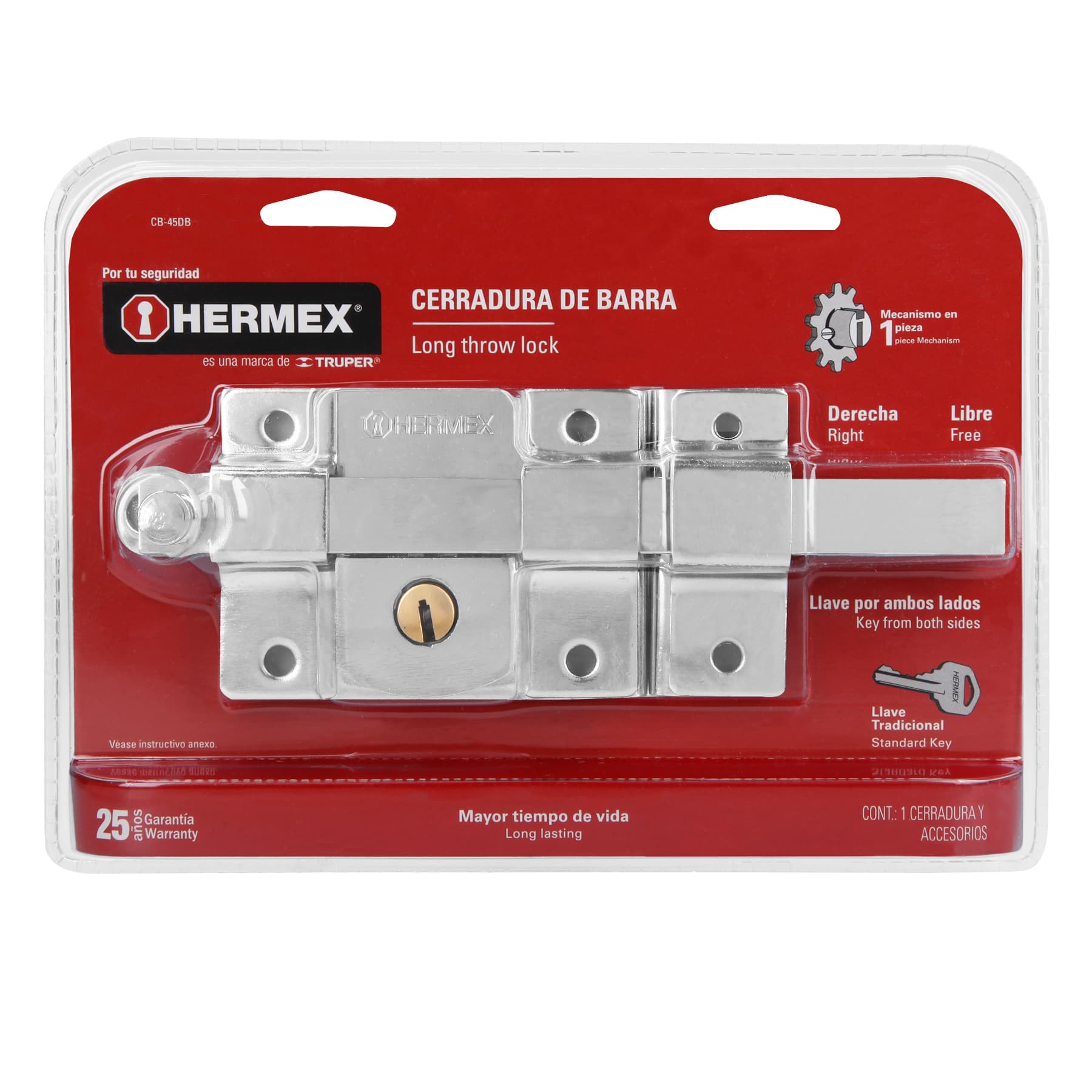 Foto 2 | Cerradura de Barra Libre Derecha Hermex CB-45DB color Gris Blíster