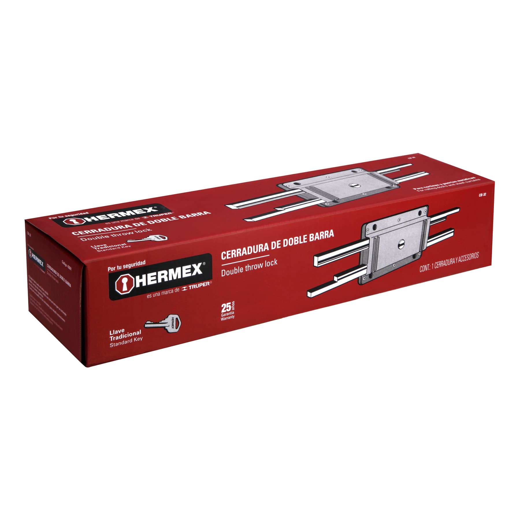 Foto 2 | Cerradura Doble Barra Hermex CB-32 color Gris Doble Cerrojo