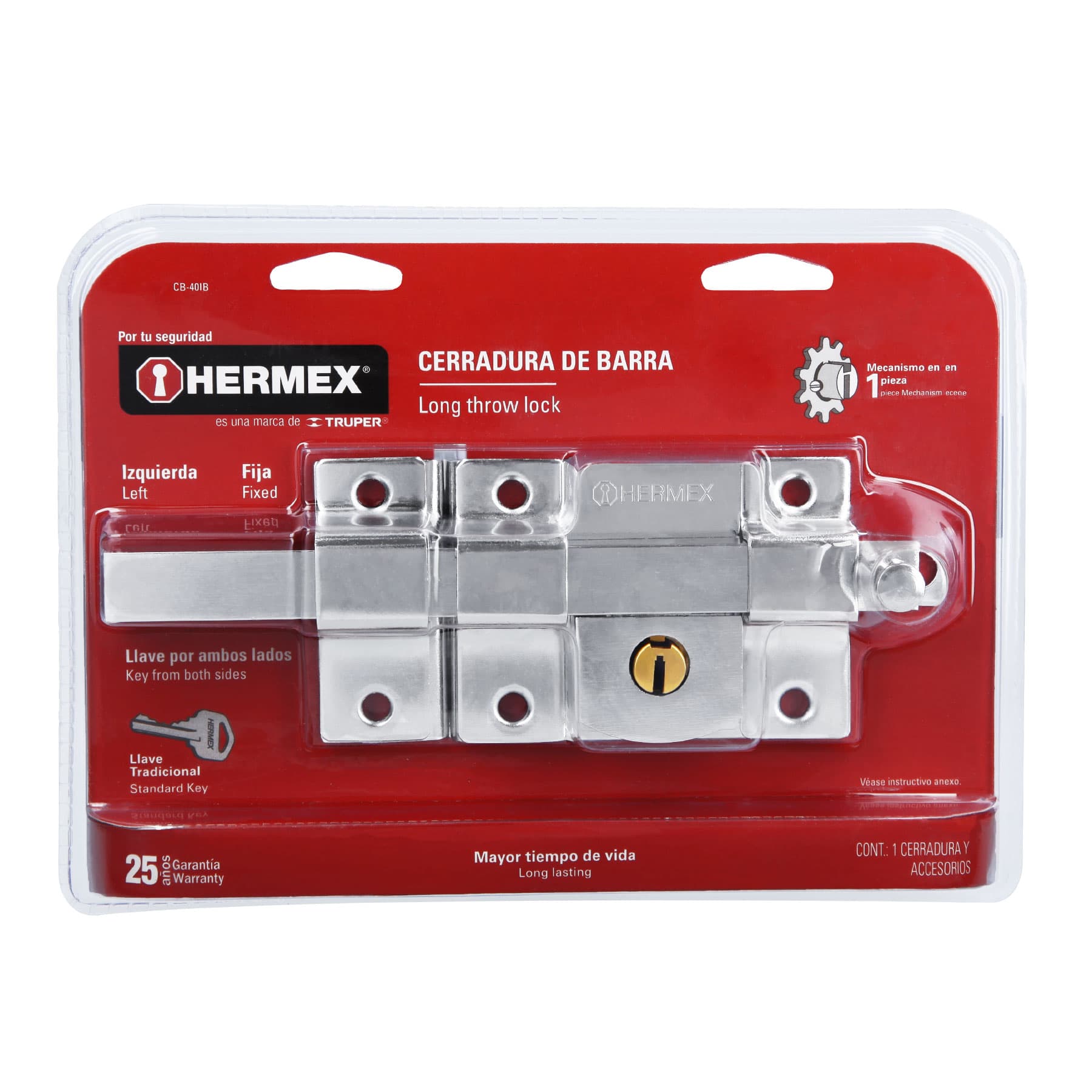 Foto 2 | Cerradura de Barra Fija Hermex CB-40IB color Gris Izquierda Blíster